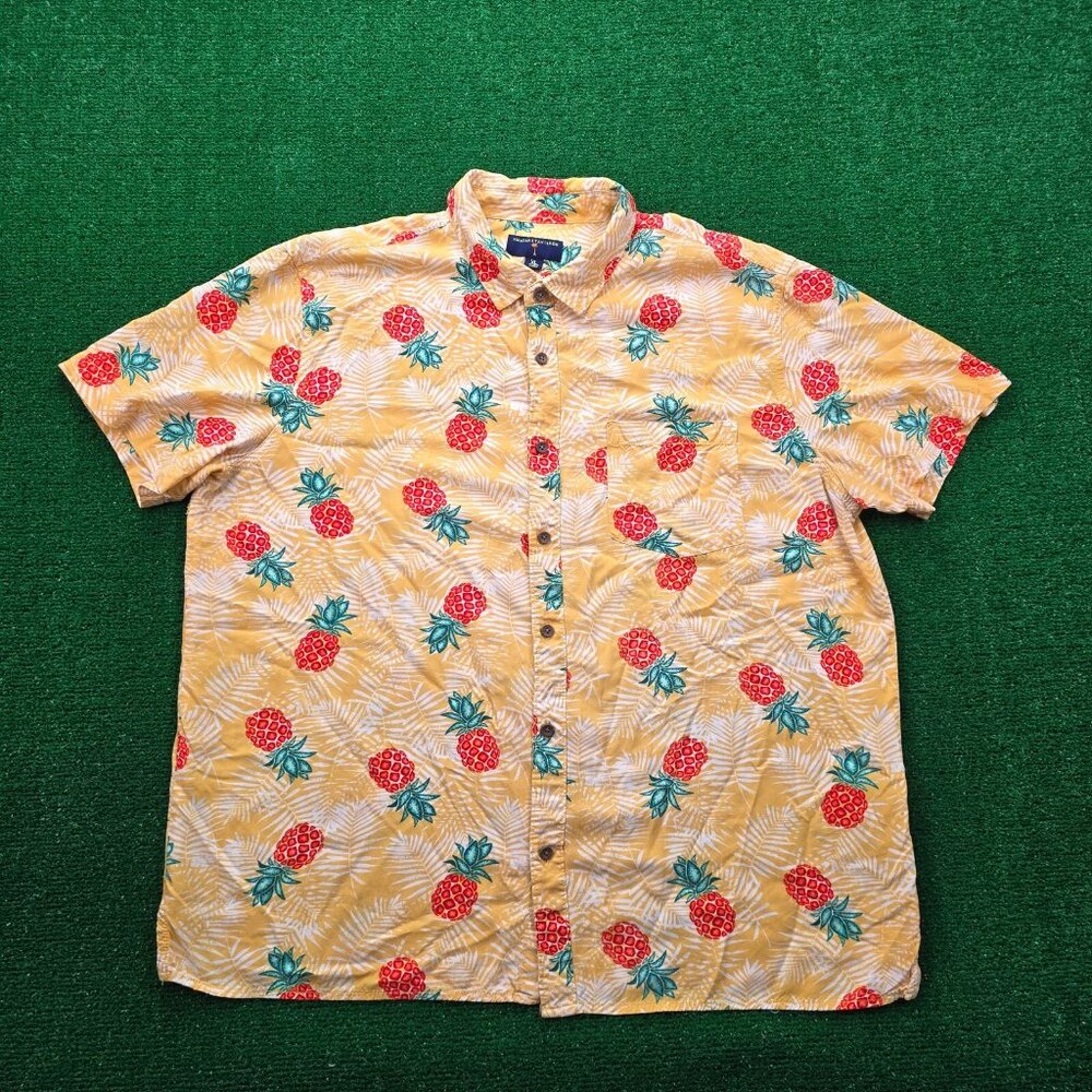 Margaritaville Shirt Mens XL/2XL Yellow Pineapple AOP Button‎ Up Hawaiian Summer
